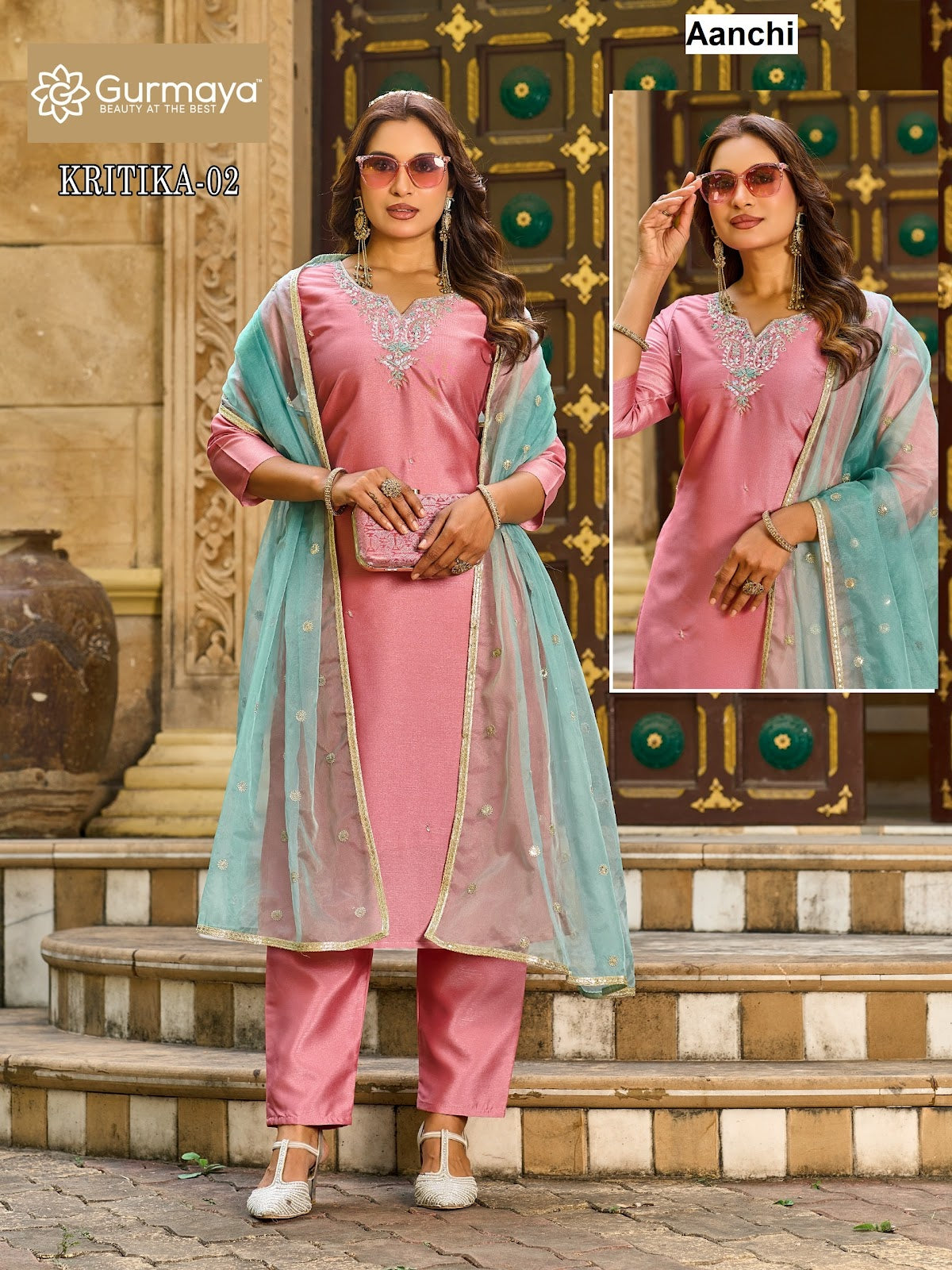 Kritika Aanchi Barsana Silk Readymade Pant Style Suits Wholesaler