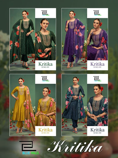 Kritika Blue Hills Chanderi Readymade Anarkali Suits Wholesale Price