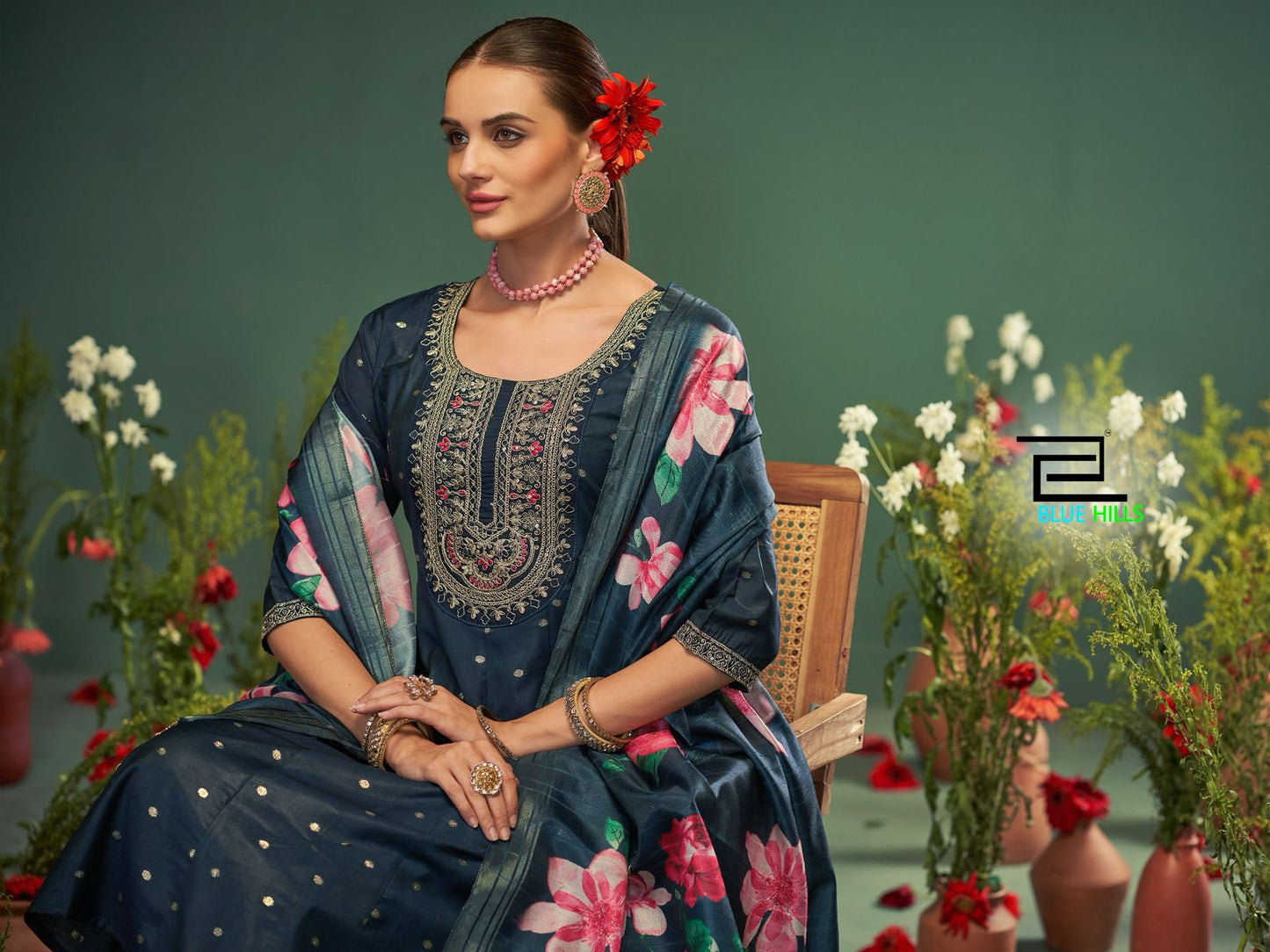 Kritika Blue Hills Chanderi Readymade Anarkali Suits Wholesale Price
