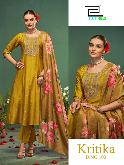 Kritika Blue Hills Chanderi Readymade Anarkali Suits Wholesale Price