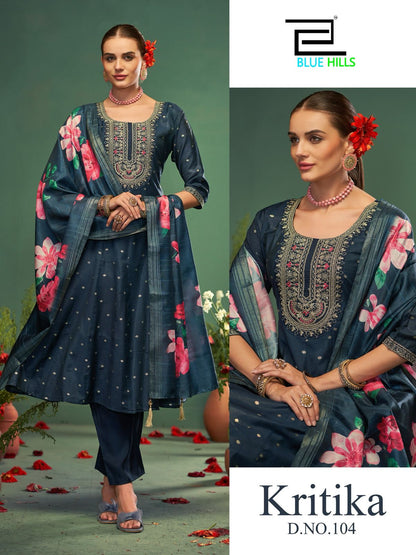 Kritika Blue Hills Chanderi Readymade Anarkali Suits Wholesale Price