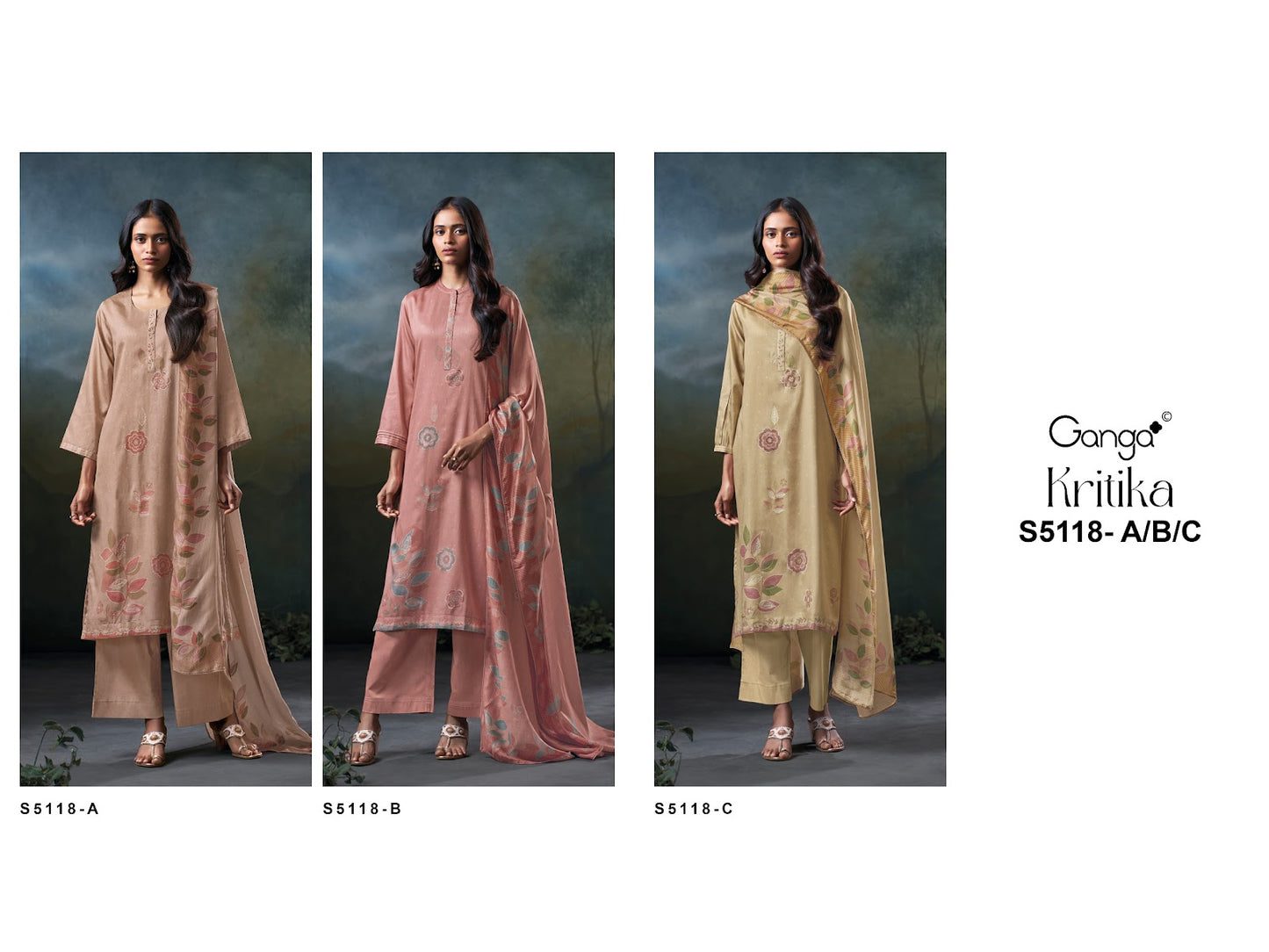 Kritika S5118 Ganga Cotton Satin Pant Style Suits Wholesaler