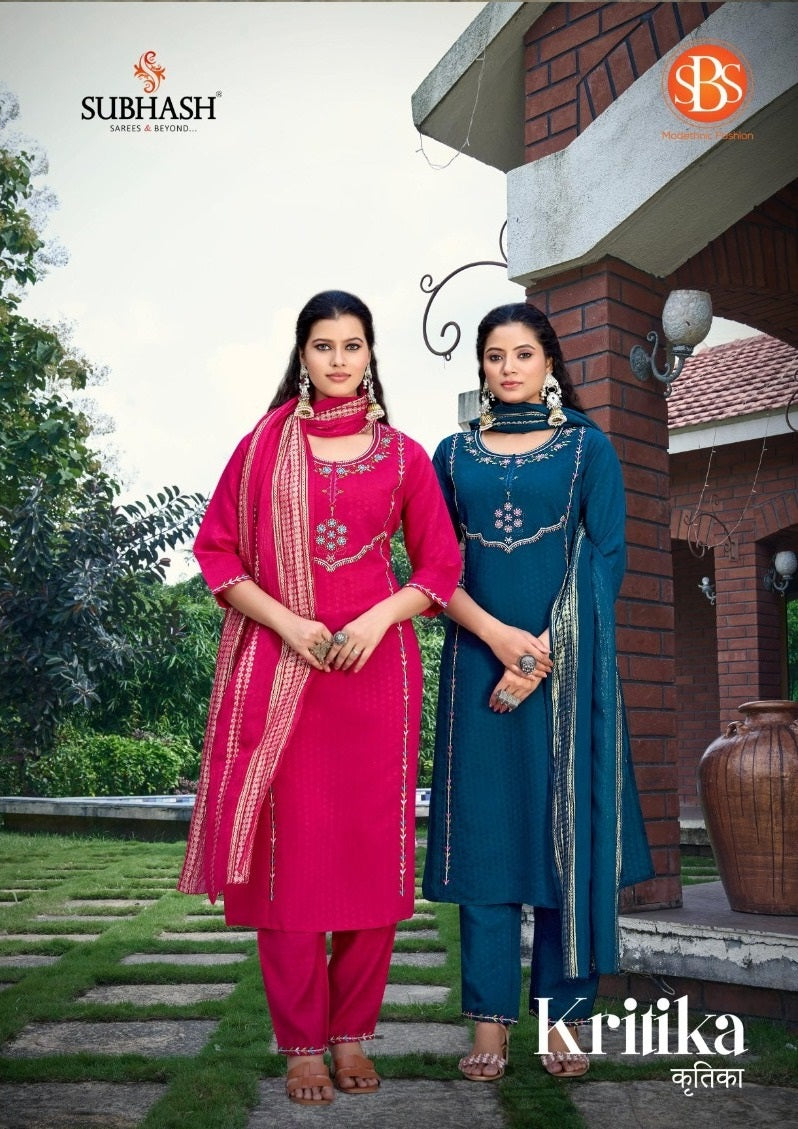 Kritika Sbs Dobby Readymade Cotton Pant Suits Wholesaler