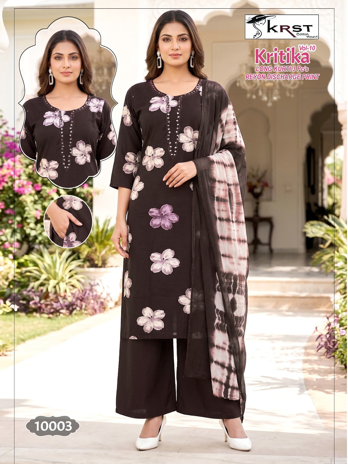 Kritika Vol 10 Krst Rayon 14Kg Readymade Plazzo Style Suits Wholesale