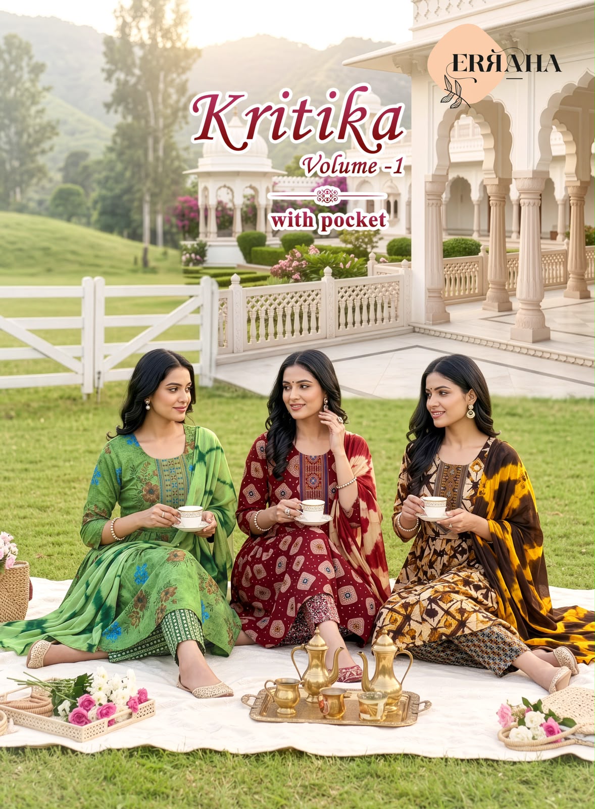 Kritika Vol 1 Erraha Two Tone Readymade Pant Style Suits Exporter
