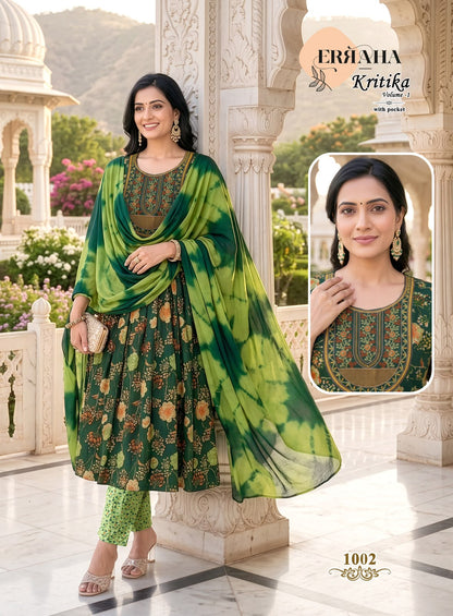 Kritika Vol 1 Erraha Two Tone Readymade Pant Style Suits Exporter