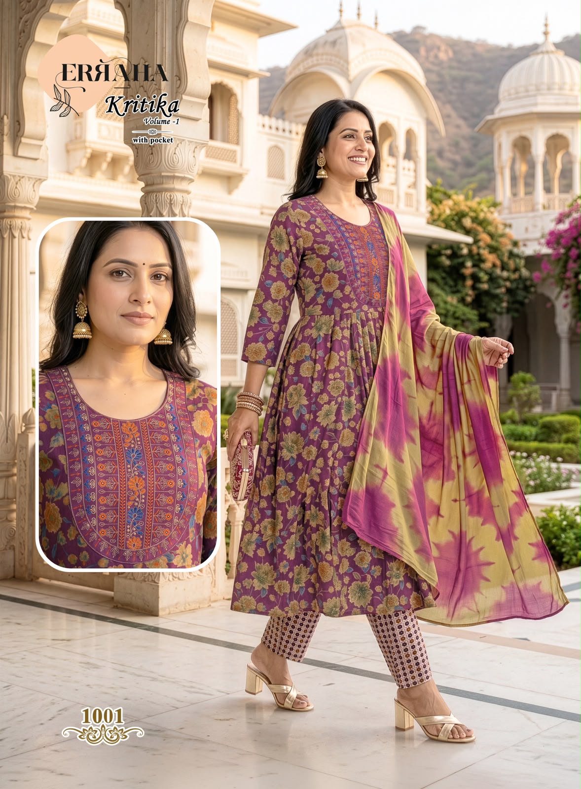 Kritika Vol 1 Erraha Two Tone Readymade Pant Style Suits Exporter