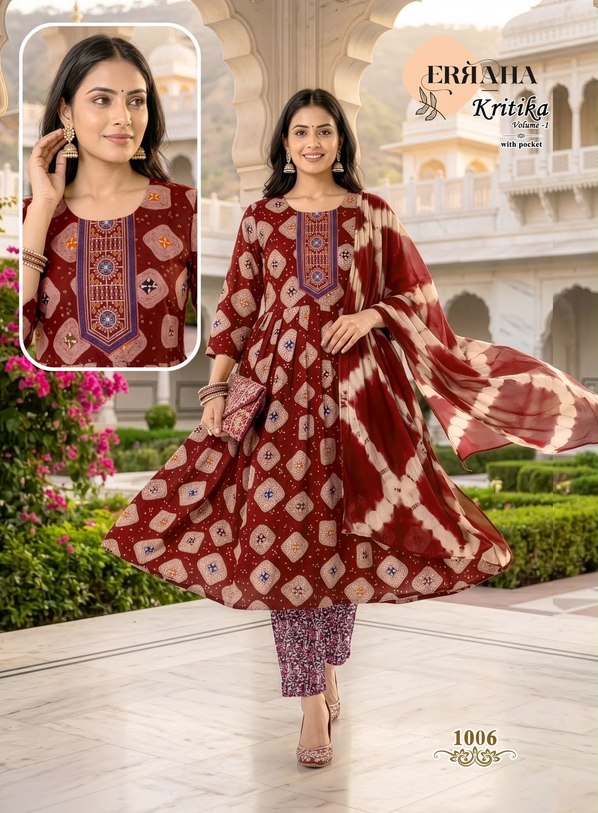 Kritika Vol 1 Erraha Two Tone Readymade Pant Style Suits Exporter