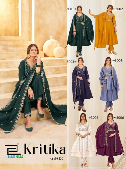 Kritika Vol 3 Blue Hills Roman Silk Readymade Anarkali Suits Supplier India