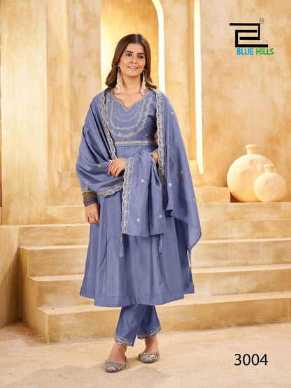 Kritika Vol 3 Blue Hills Roman Silk Readymade Anarkali Suits Supplier India
