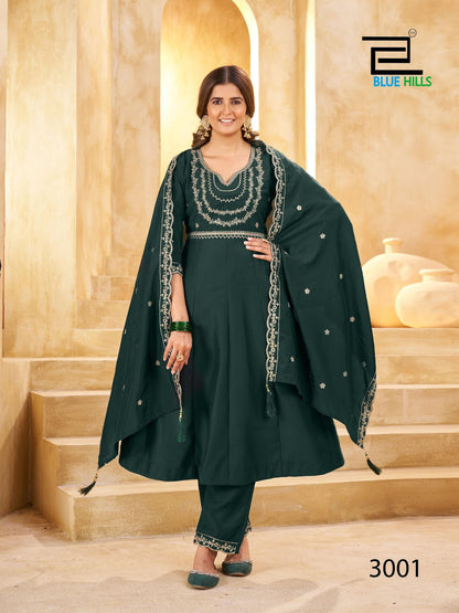 Kritika Vol 3 Blue Hills Roman Silk Readymade Anarkali Suits Supplier India