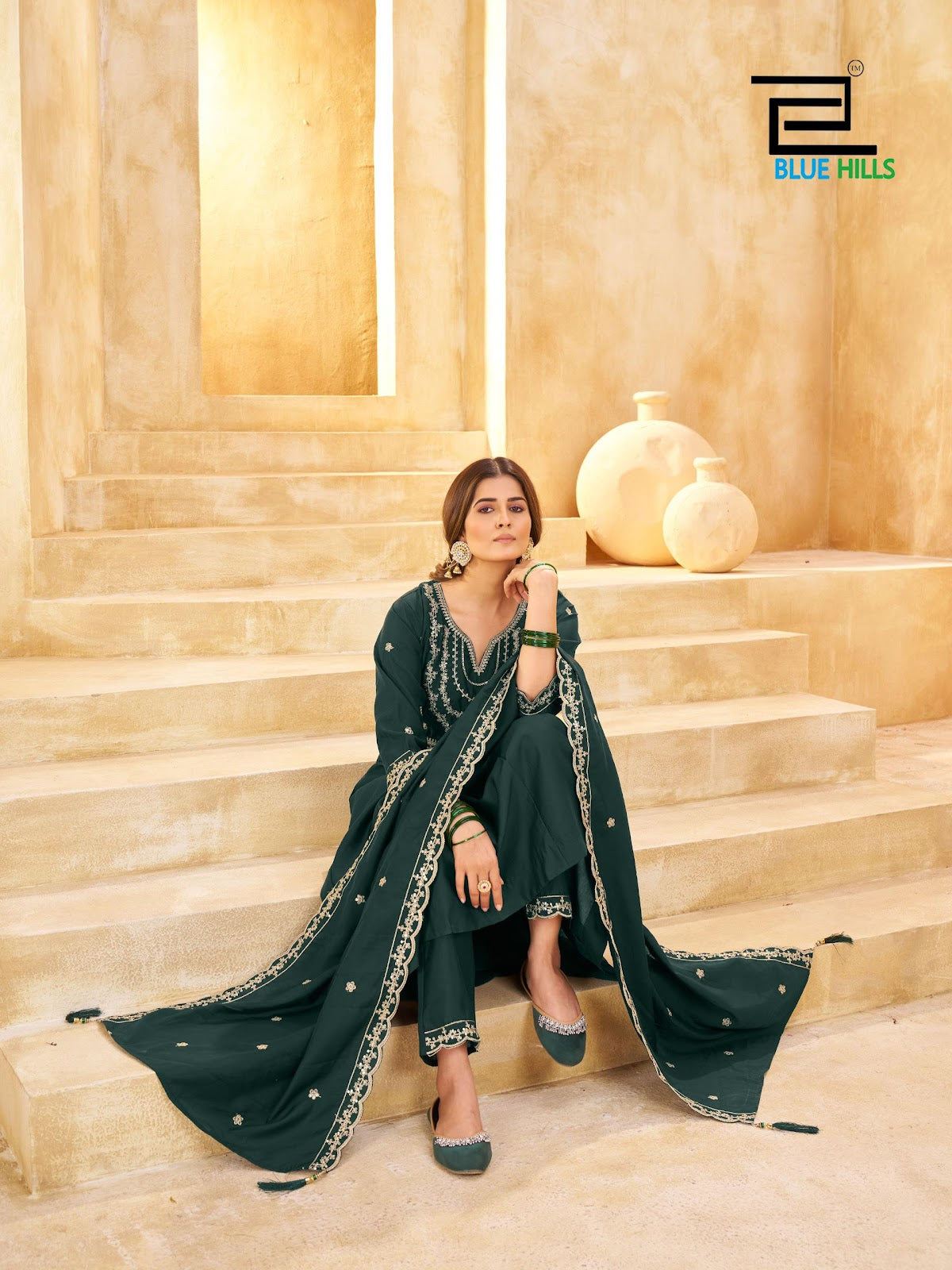 Kritika Vol 3 Blue Hills Roman Silk Readymade Anarkali Suits Supplier India