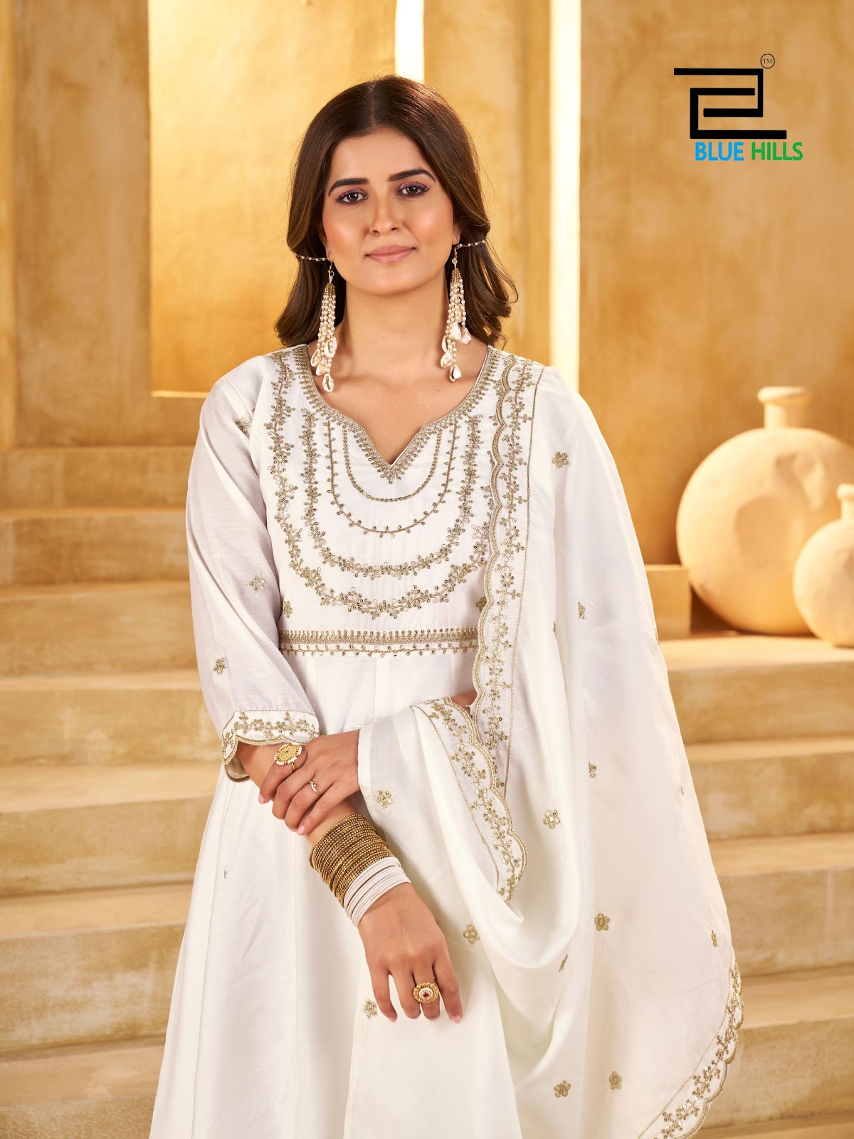 Kritika Vol 3 Blue Hills Roman Silk Readymade Anarkali Suits Supplier India