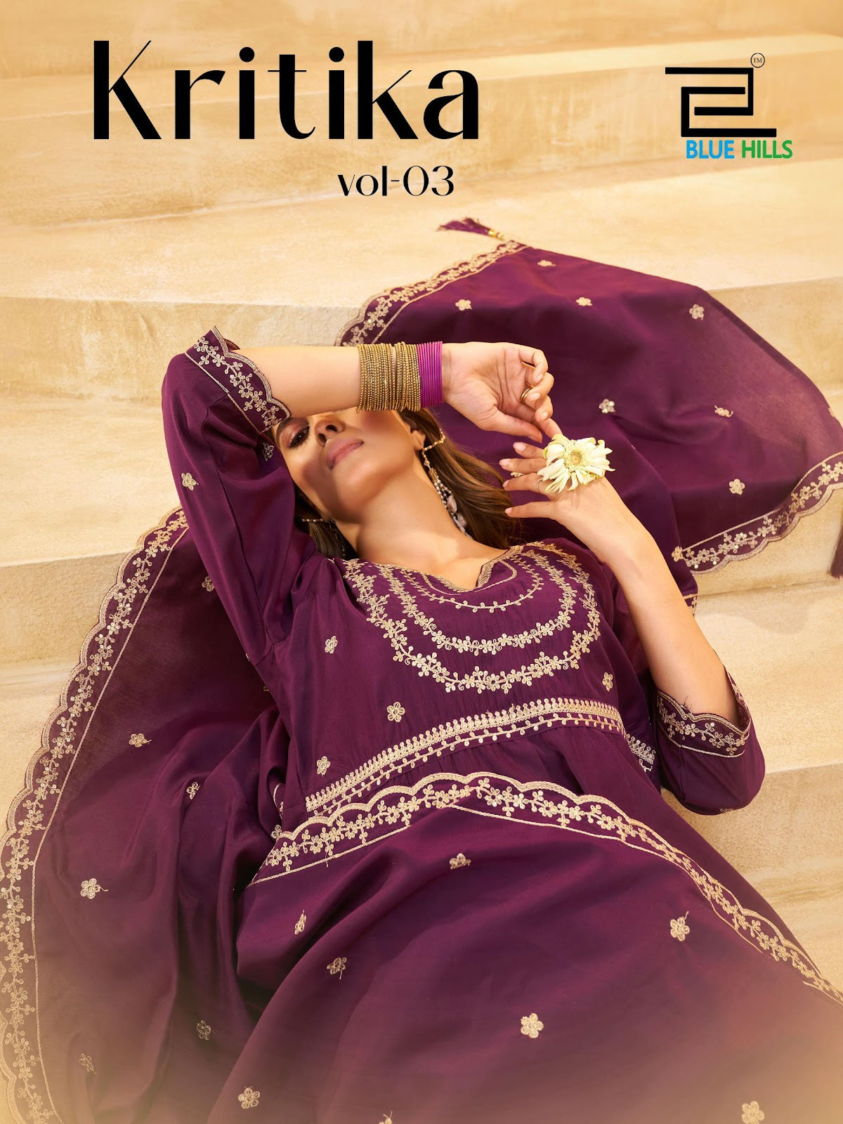 Kritika Vol 3 Blue Hills Roman Silk Readymade Anarkali Suits Supplier India