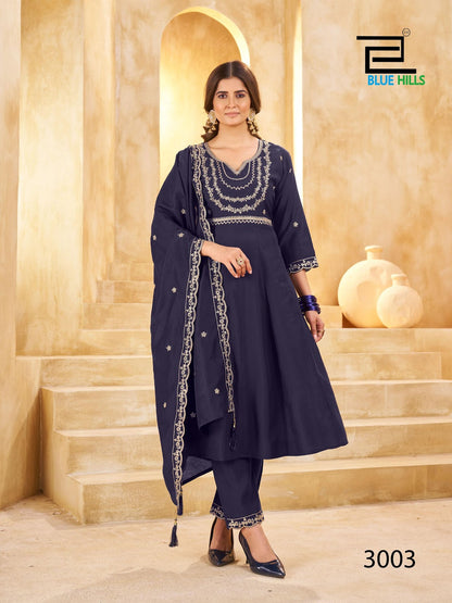 Kritika Vol 3 Blue Hills Roman Silk Readymade Anarkali Suits Supplier India