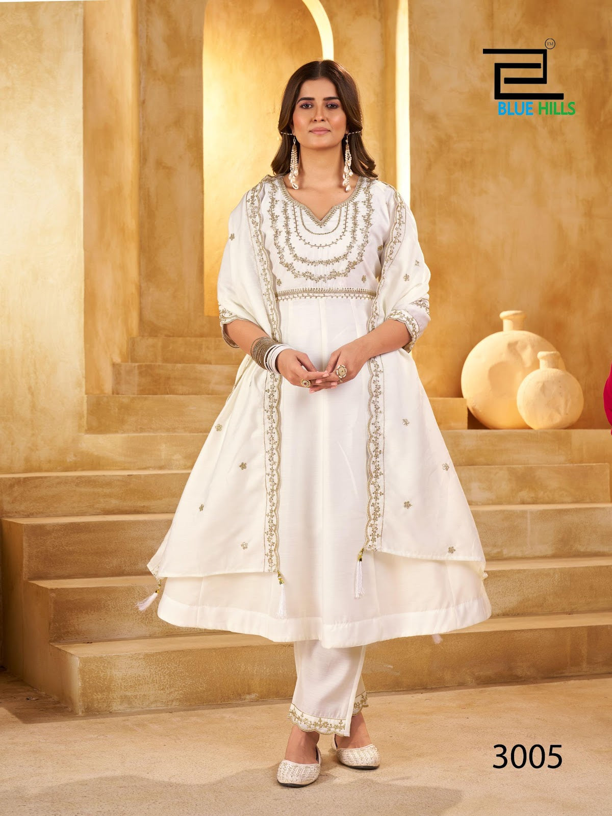 Kritika Vol 3 Blue Hills Roman Silk Readymade Anarkali Suits Supplier India