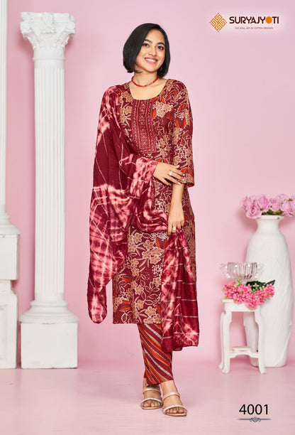 Kritika Vol 4 Suryajyoti Rayon Capsule Readymade Pant Style Suits Wholesaler