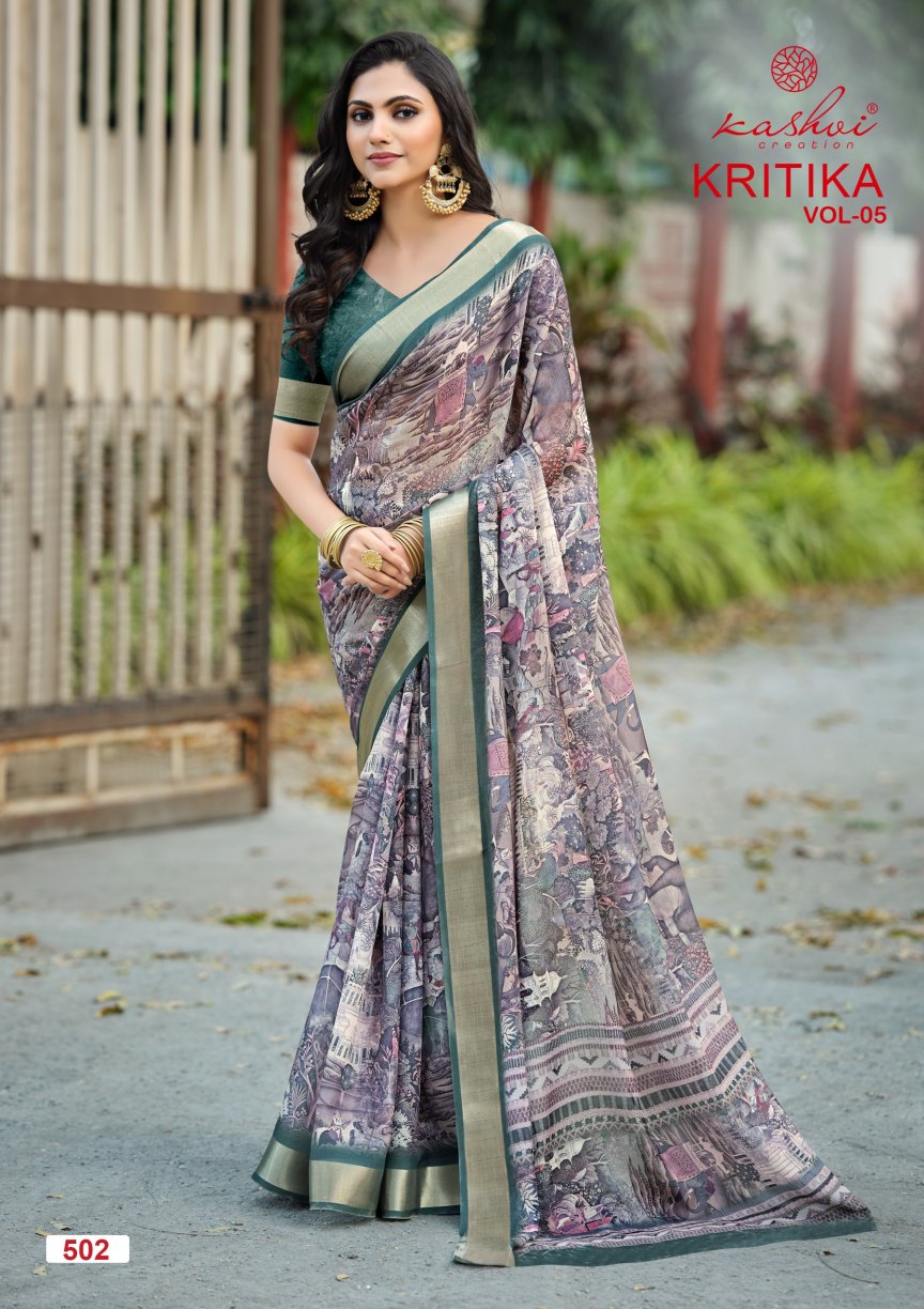 Kritika Vol 5 Kashvi Creation Dull Moss Sarees Supplier