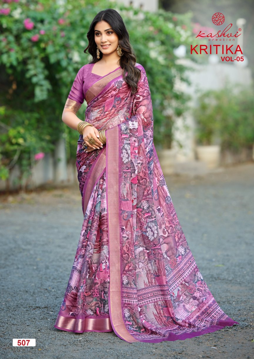 Kritika Vol 5 Kashvi Creation Dull Moss Sarees Supplier