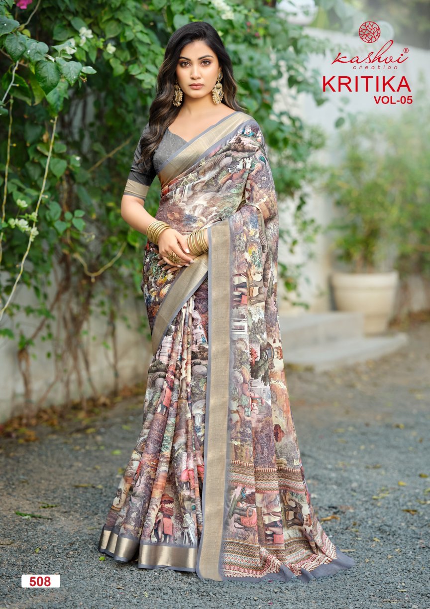 Kritika Vol 5 Kashvi Creation Dull Moss Sarees Supplier