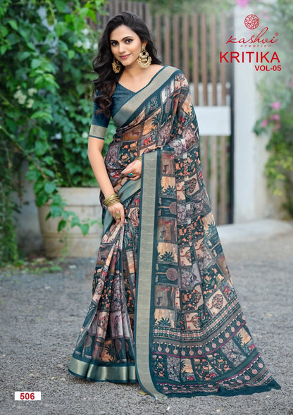 Kritika Vol 5 Kashvi Creation Dull Moss Sarees Supplier