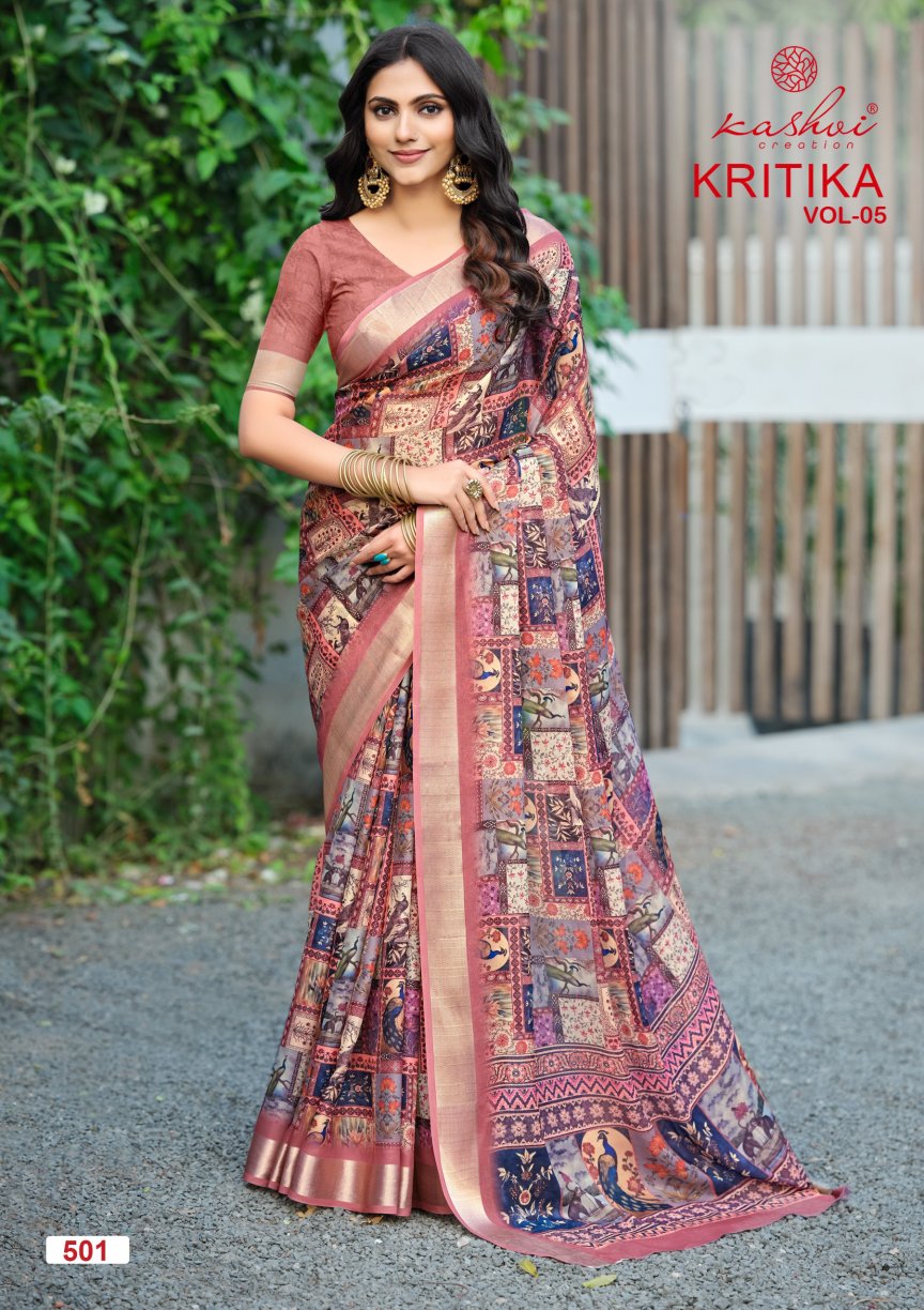 Kritika Vol 5 Kashvi Creation Dull Moss Sarees Supplier