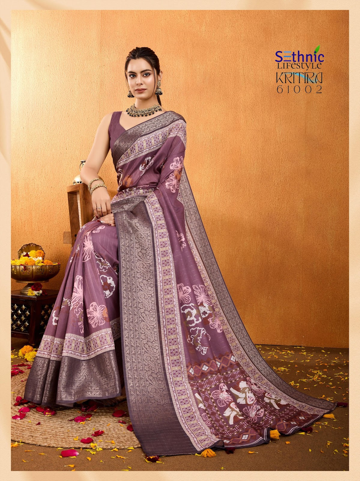 Kritira 61001-61006 Sethnic Crepe Silk Sarees Wholesaler Gujarat