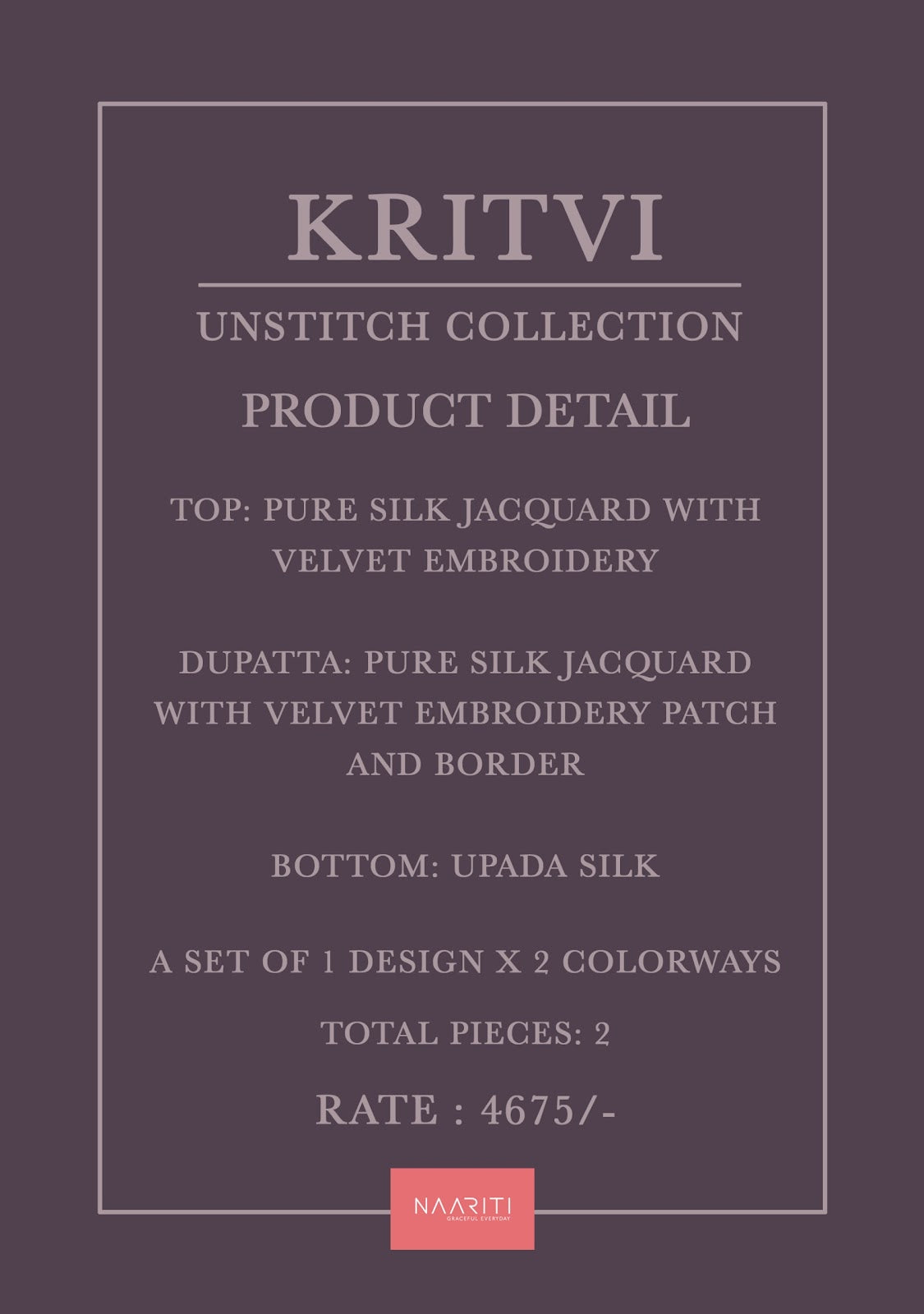 Kritvi Naariti Pure Silk Pant Style Suits Supplier Gujarat