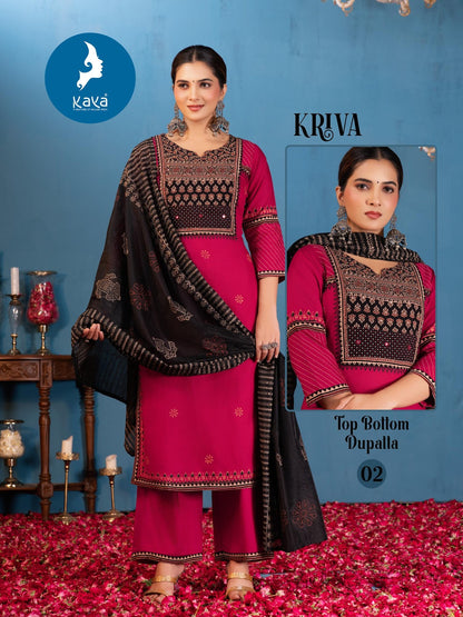Kriva Kaya Rayon Readymade Plazzo Style Suits Wholesale