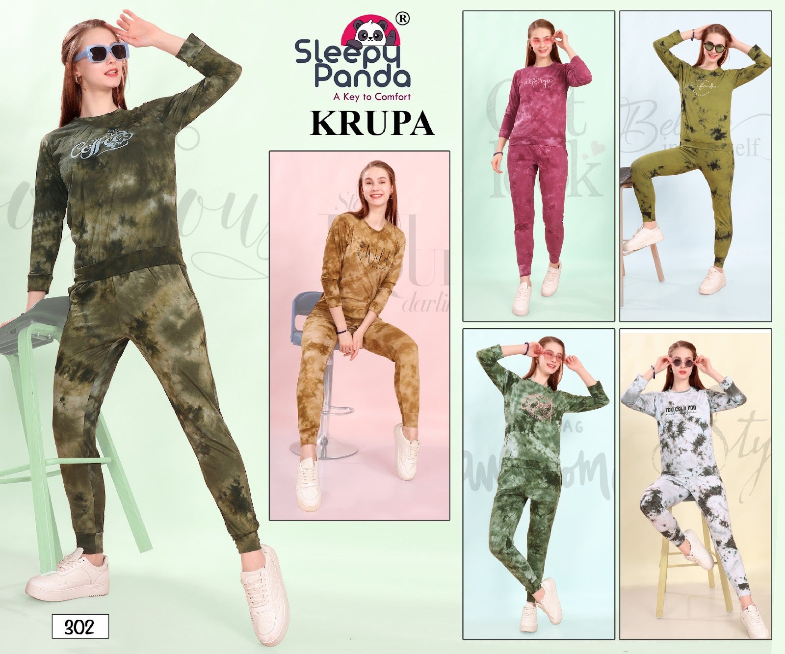 Krupa 302 Sleepy Panda Tie Dye Joggers Night Suits Wholesaler India