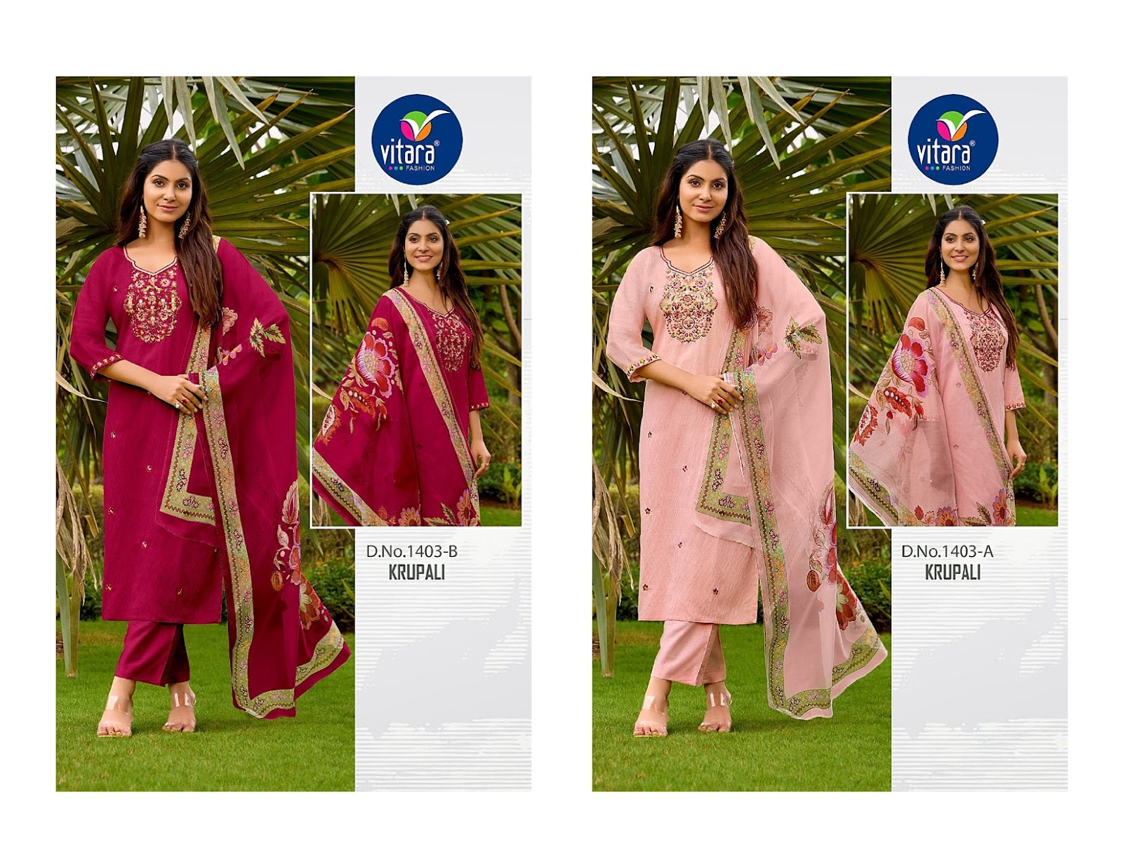 Krupali Vitara Roman Silk Readymade Pant Style Suits Manufacturer