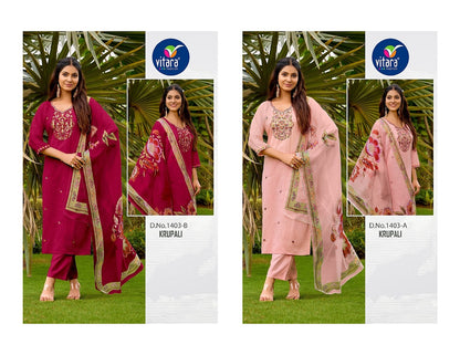 Krupali Vitara Roman Silk Readymade Pant Style Suits Manufacturer