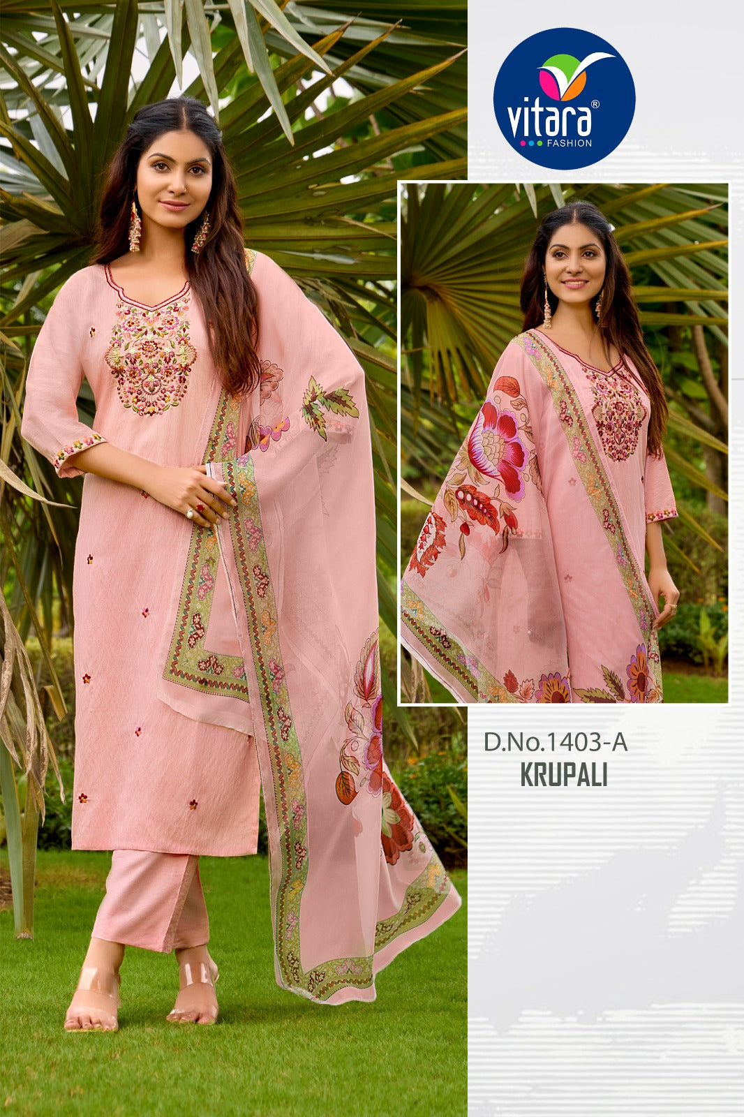 Krupali Vitara Roman Silk Readymade Pant Style Suits Manufacturer