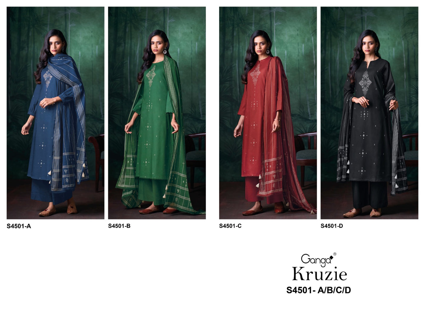 Kruzie 4501 Ganga Premium Cotton Plazzo Style Suits Exporter India