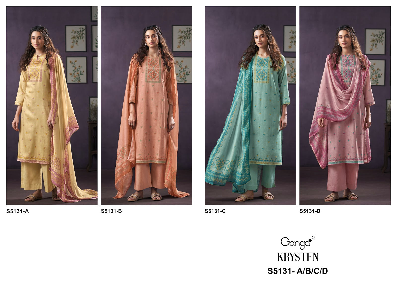 Krysten S5131 Ganga Cotton Satin Plazzo Style Suits Exporter India