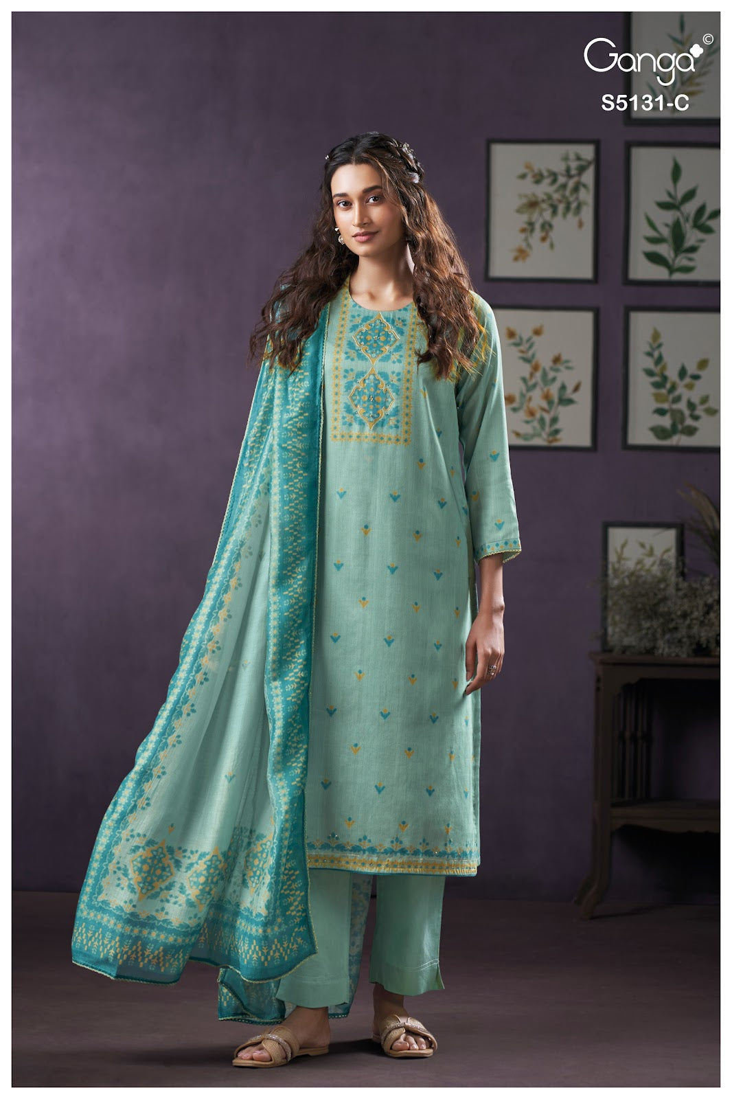 Krysten S5131 Ganga Cotton Satin Plazzo Style Suits Exporter India