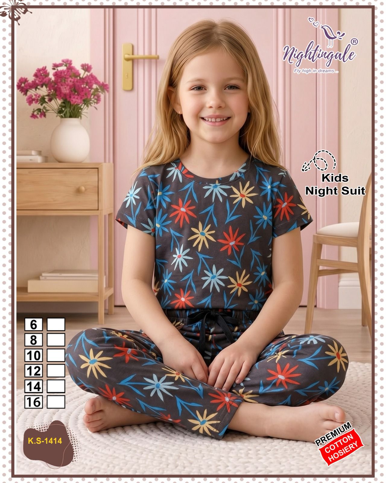 Ks 1414 Nightingale Hosiery Girls Night Suits Supplier Gujarat