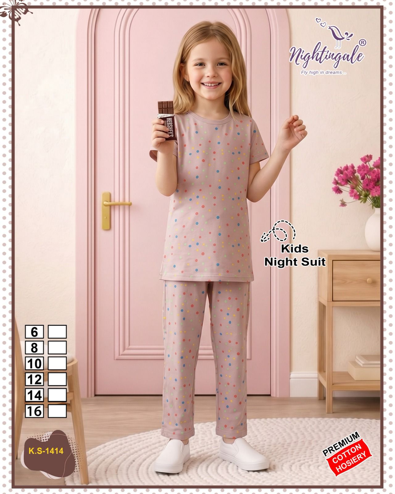 Ks 1414 Nightingale Hosiery Girls Night Suits Supplier Gujarat