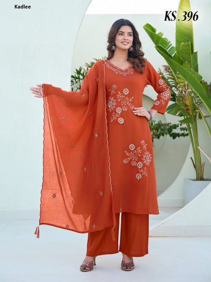 Ks 394-395-396 Kadlee Coral Silk Readymade Anarkali Suits Wholesale