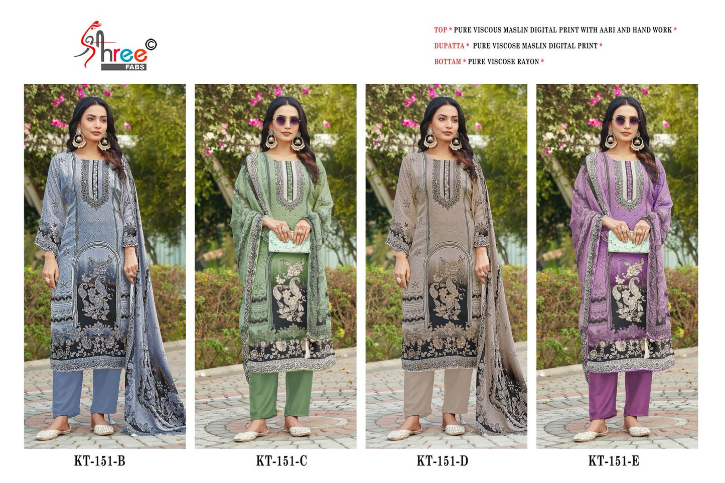 Kt-151 Shree Fabs Pure Viscose Muslin Pakistani Salwar Suits Manufacturer Ahmedabad