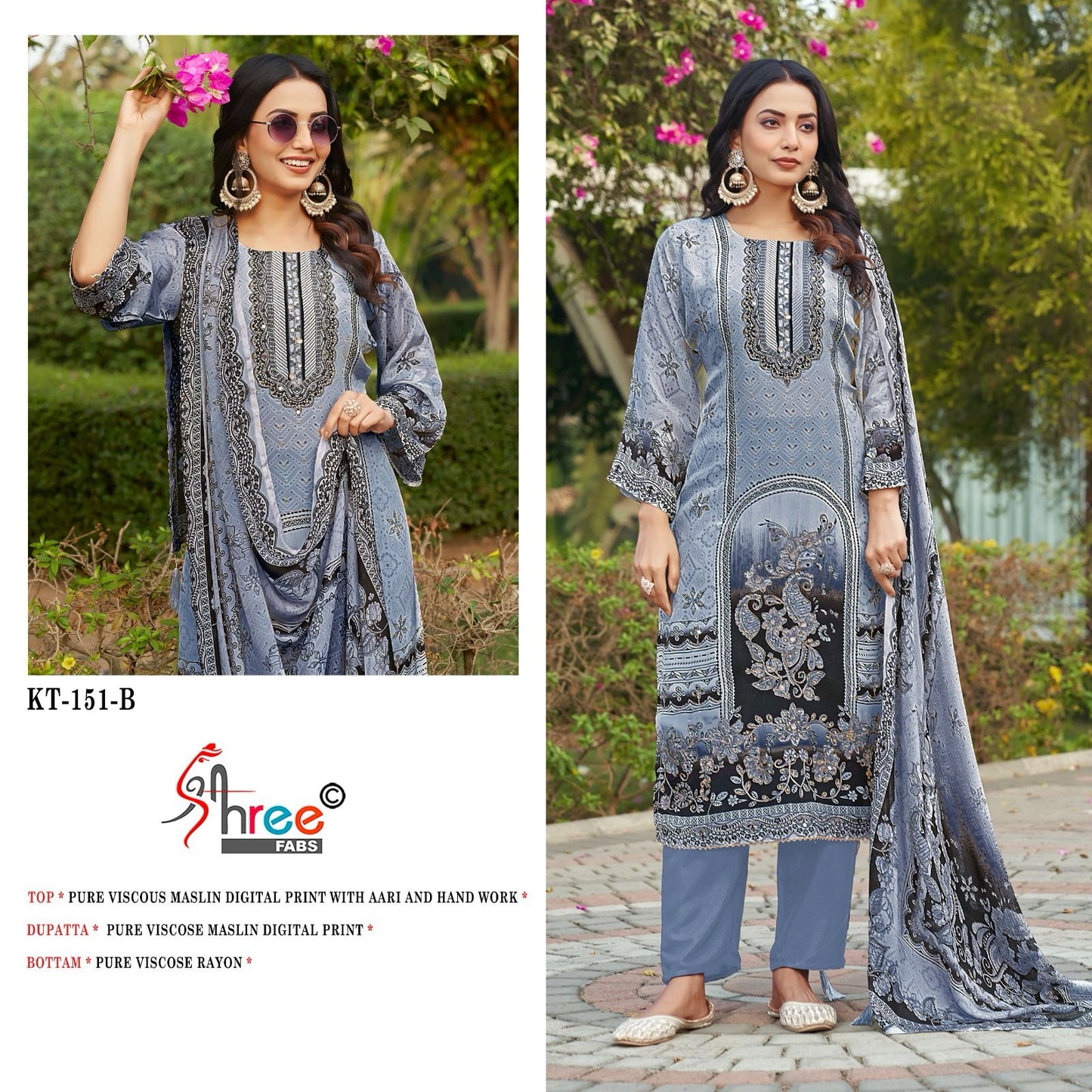 Kt-151 Shree Fabs Pure Viscose Muslin Pakistani Salwar Suits Manufacturer Ahmedabad