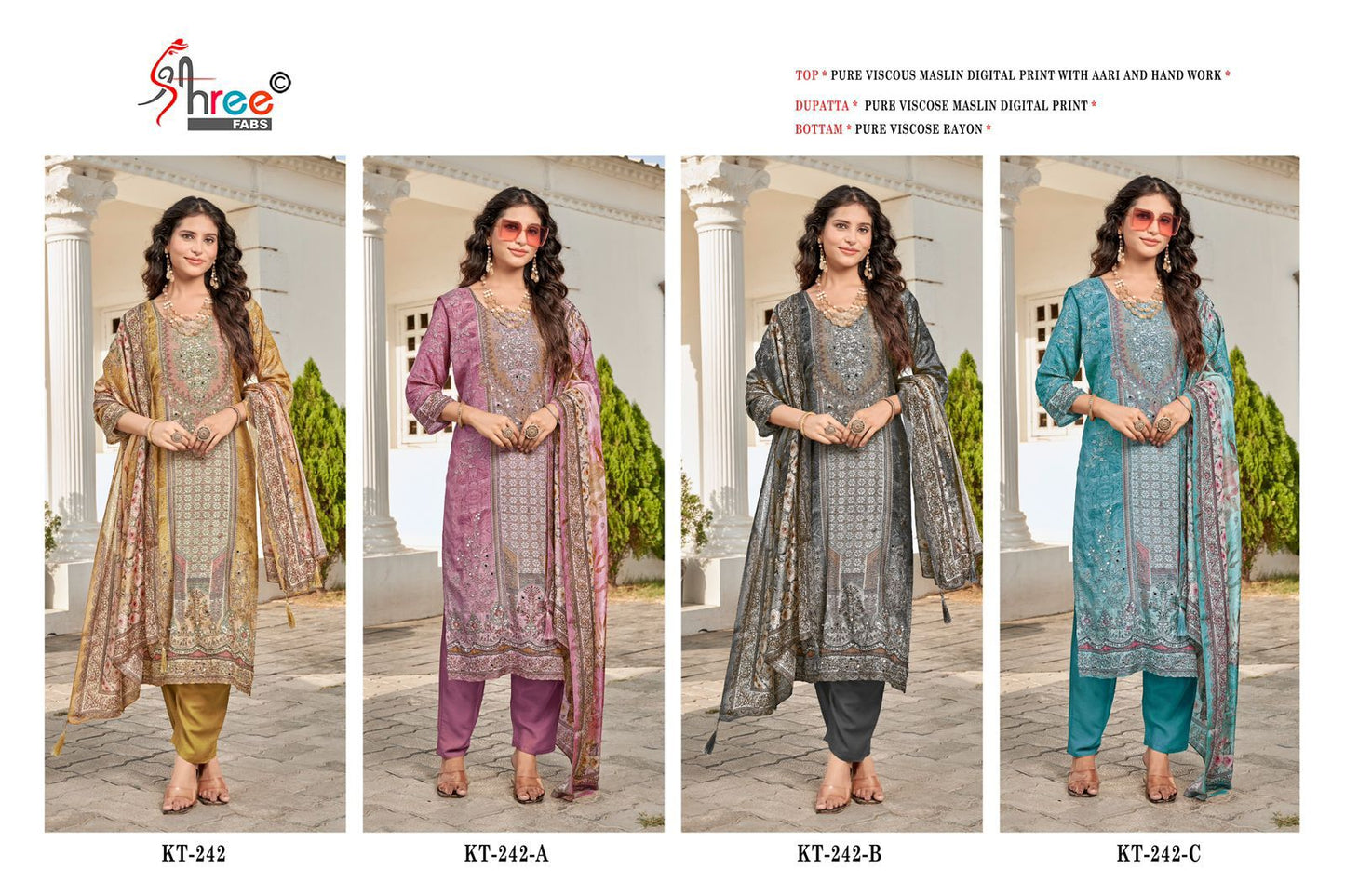Kt-242 Shree Fabs Muslin Karachi Salwar Suits Supplier Ahmedabad