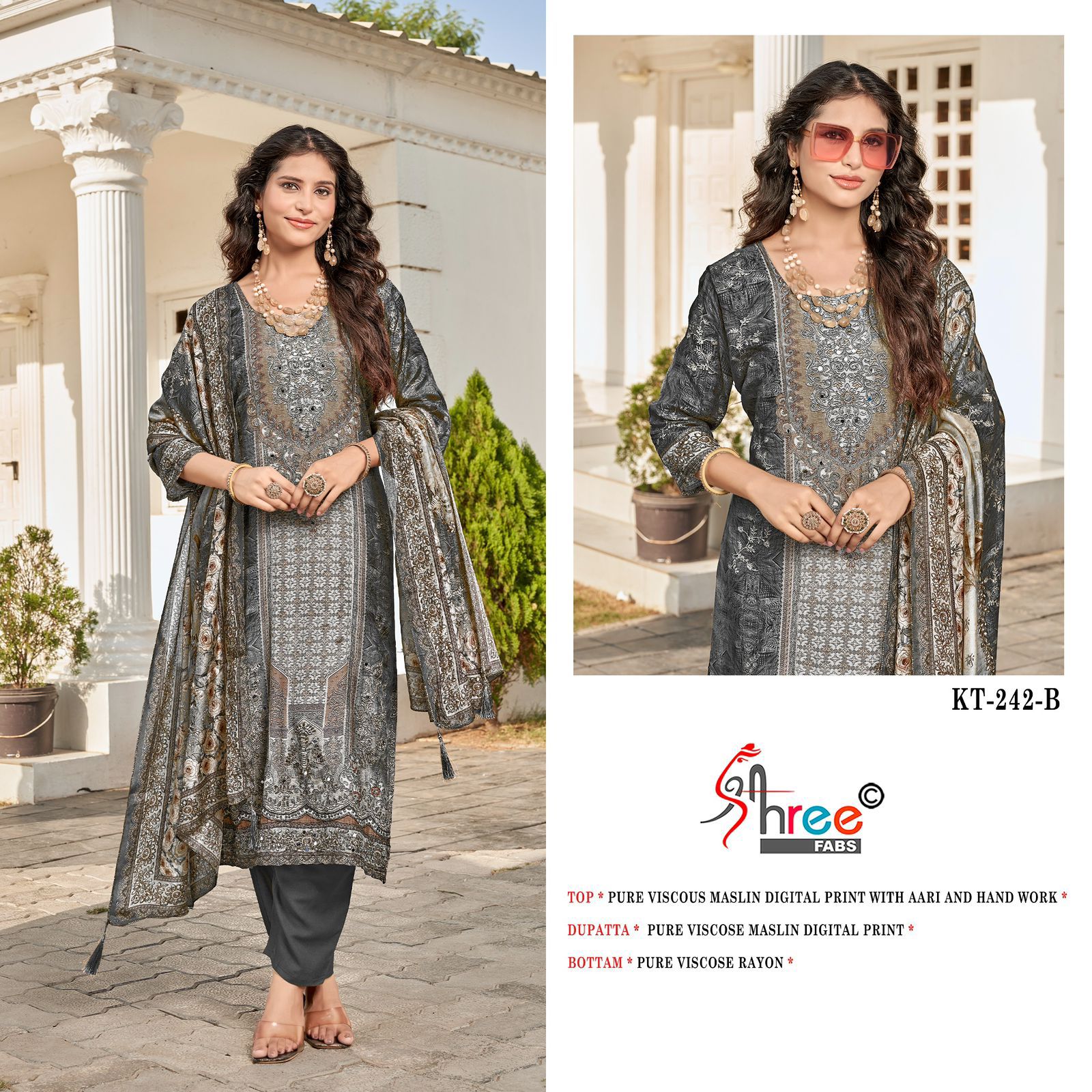 Kt-242 Shree Fabs Muslin Karachi Salwar Suits Supplier Ahmedabad