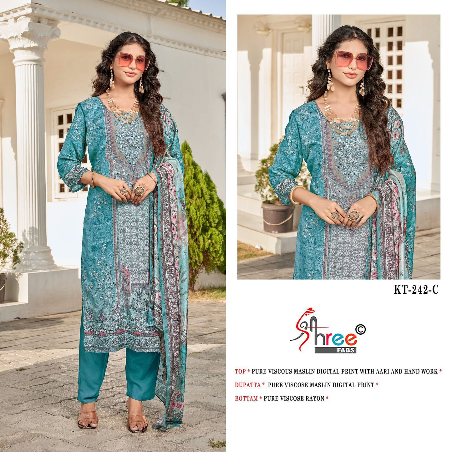 Kt-242 Shree Fabs Muslin Karachi Salwar Suits Supplier Ahmedabad