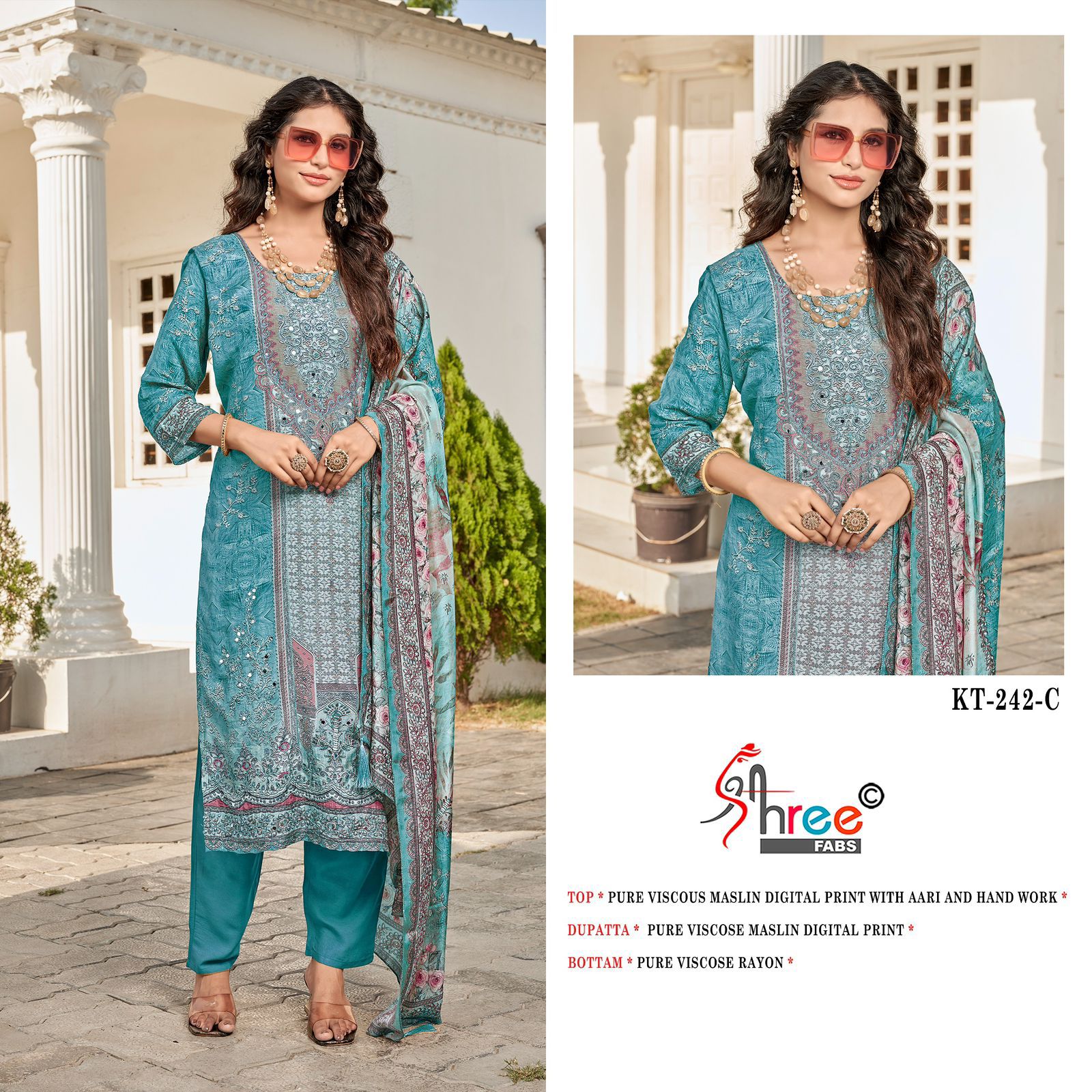 Kt-242 Shree Fabs Muslin Karachi Salwar Suits Supplier Ahmedabad