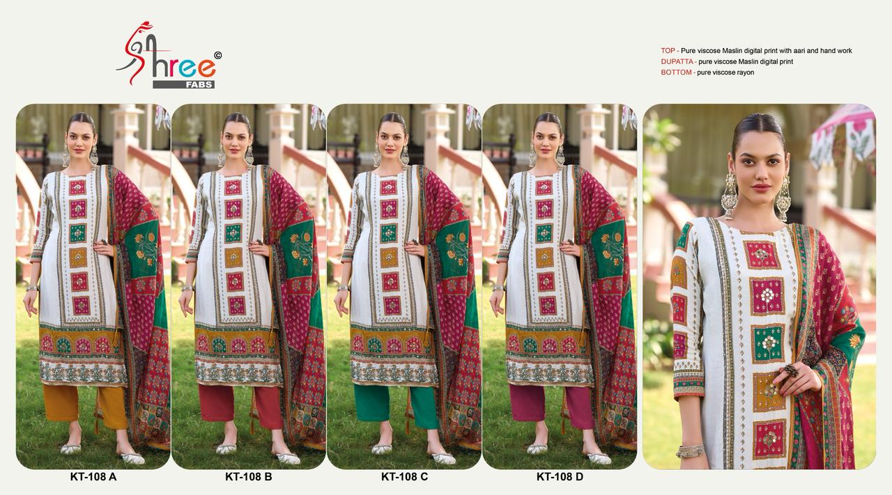 Kt 108 Shree Fabs Viscose Muslin Karachi Salwar Suits Wholesaler