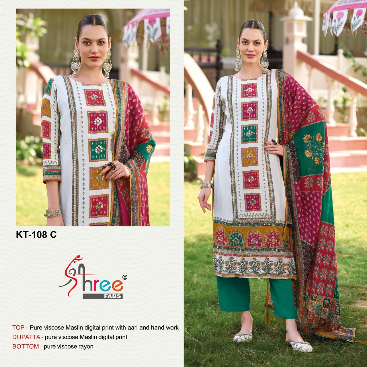 Kt 108 Shree Fabs Viscose Muslin Karachi Salwar Suits Wholesaler