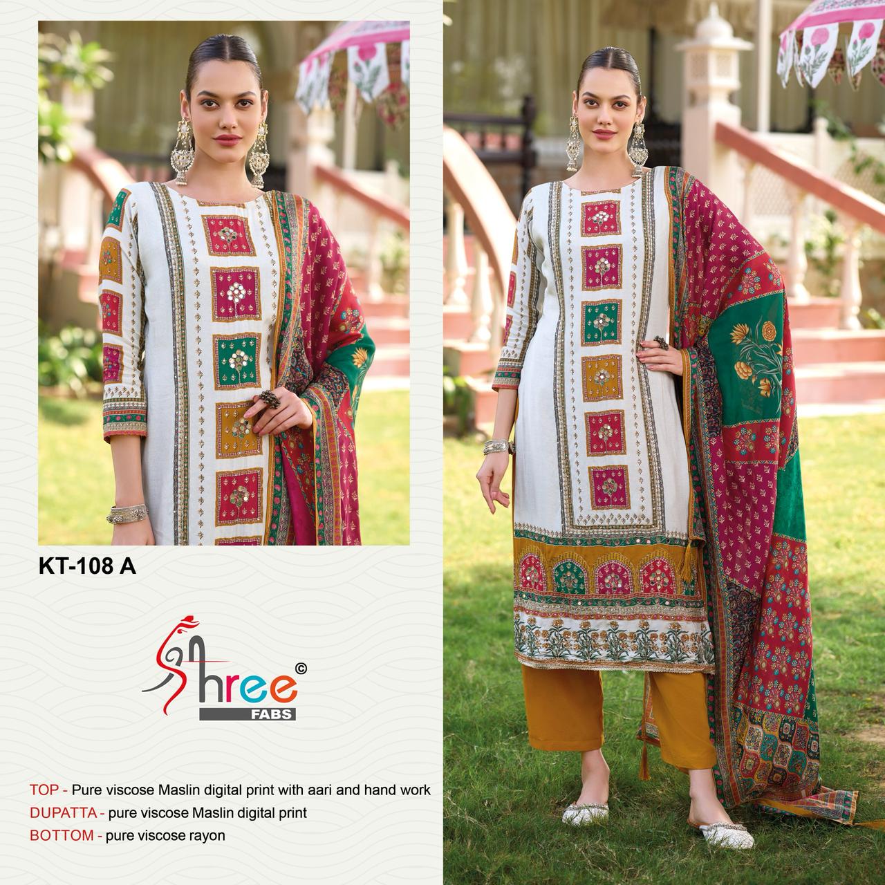 Kt 108 Shree Fabs Viscose Muslin Karachi Salwar Suits Wholesaler