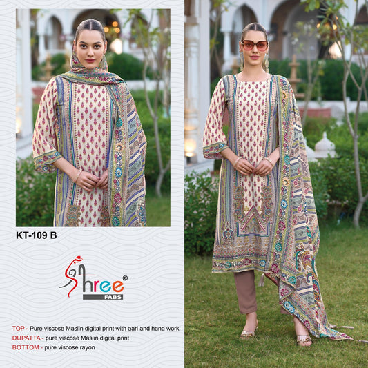 Kt 109 Ab Shree Fabs Viscose Muslin Karachi Salwar Suits Exporter Ahmedabad