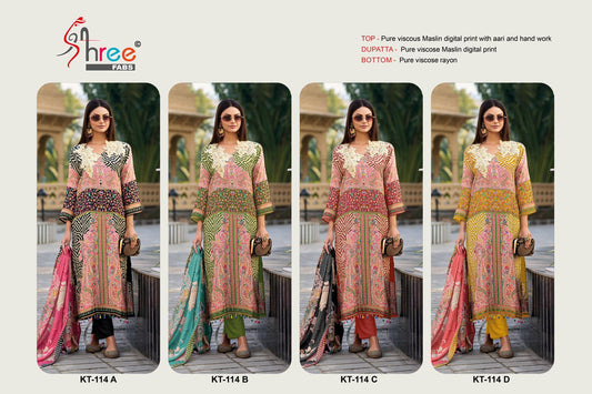 Kt 114 Shree Fabs Muslin Pakistani Salwar Suits Wholesaler